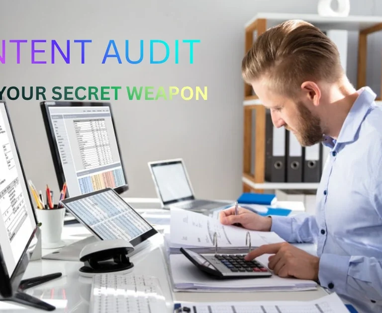 5 Powerful Steps to Make Content Audit Your Secret Weapon % Digital marketer analyzing website analytics and keyword data during a content audit to improve SEO and content marketing performance.